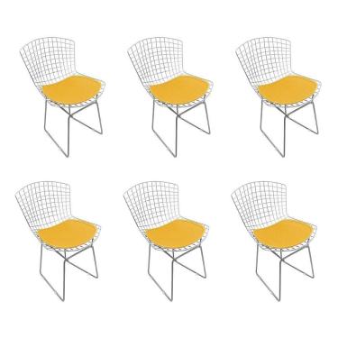 Imagem de Kit 6 Cadeiras Bertoia Cromada Com Assento Sintético Amarelo