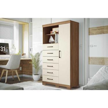 Imagem de Cômoda de Quarto Marabá 1.6 c/ 1 Porta 2 Nichos e 6 Gavetas c/ Pés jatoba/Areia - Santos Andirá