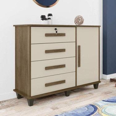 Imagem de Cômoda Grécia com 1 Porta com Detalhe Ripado e 4 Gavetas 1 Tranca com 