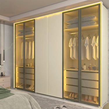 Imagem de Guarda-roupa Casal 6 Portas 4 Portas Reflecta com Led com Pés 100% Mdf Lumina Off White