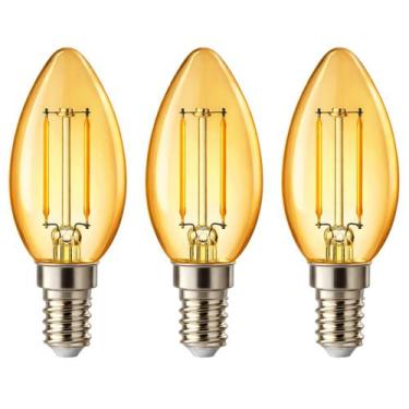Imagem de 3 Lâmpada Filamento LED Modelo Vela Retrô E14 2W 110V Âmbar - Avant