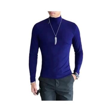 Imagem de Camiseta Masculina De Manga Longa Com Gola Alta, Ajuste Slim, Cor Sóli