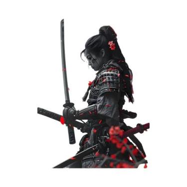 Imagem de Pintura Em Tela De Guerreiro Samurai Da Lua Vermelha Com Paisagem Japo