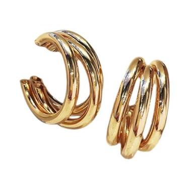 Imagem de Brincos De Argola Geométricos Banhados a Ouro Com Zircônia Para Mulher