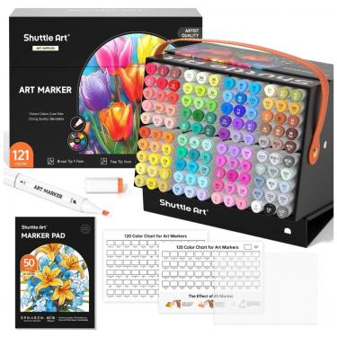 Imagem de Kit de Canetas Profissionais com Base em Pé e Pontas Duplas, 120 Peças, Shuttle Art