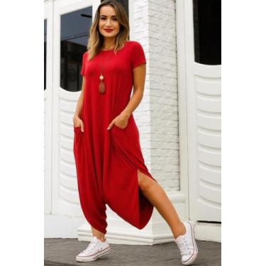 Imagem de Macacão Saruel Com Bolso Moda Femenina - modanascimento, Vermelho, GG