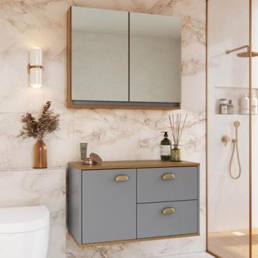 Imagem de Gabinete de Banheiro 80cm 100% Mdf com Espelheira 2 Portas sem Cuba Lí