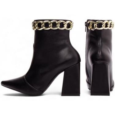 Imagem de Bota Cano Médio Salto Alto Grosso Bloco Bico Fino Feminina 12 cm Preta