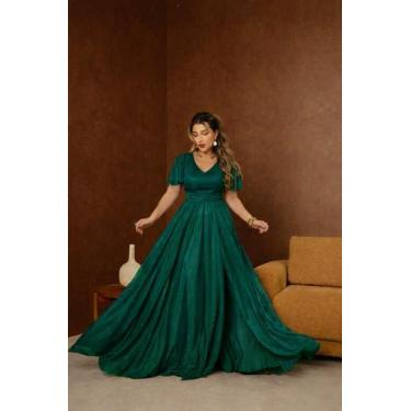 Imagem de Vestido Longo Festa Decote V Fenda Madrinha - - Glamoor Festa, Verde e