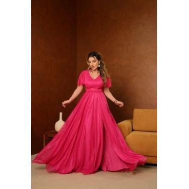Imagem de Vestido Longo Festa Decote V Fenda Madrinha - - Glamoor Festa, Pink, M
