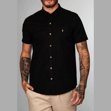 Imagem de Camisa Red Feather Gola Padre MC Linho Preta-Masculino