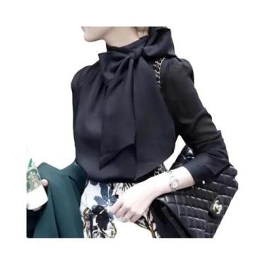 Imagem de Blusa De Chiffon Feminina De Manga Longa Com Gola De Laço Casual Prima