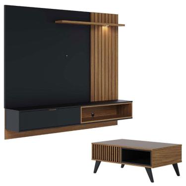 Imagem de Painel para Tv Home Suspenso Tocantins 1.8 Preto Acetinado Noce Milano com Mesa de Centro Jeri Noce Milano Preto Acetinado - Colibri