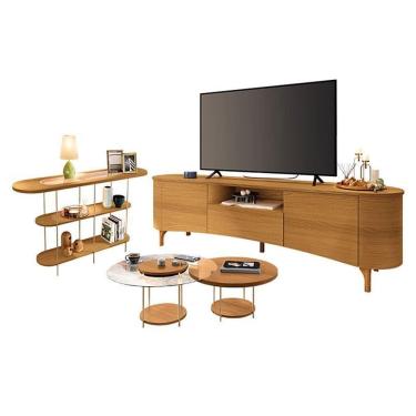 Imagem de Rack Bancada Elara Cinamomo com Kit Mesa de Centro Sky e Aparador Infinity Cinamomo - HB Móveis