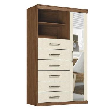 Imagem de Comoda 1 porta 6 gavetas Marabá com espelho Jatobá Areia Acetinado - Santos Andirá