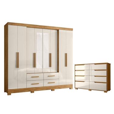 Imagem de Guarda Roupa Casal San Lorenzo com Espelho e Cômoda Georgia Freijó Off White – Moval
