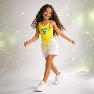 Imagem de Conjunto Infantil Menina Brasil Copa Body e Shorts Azul Branco Verde A