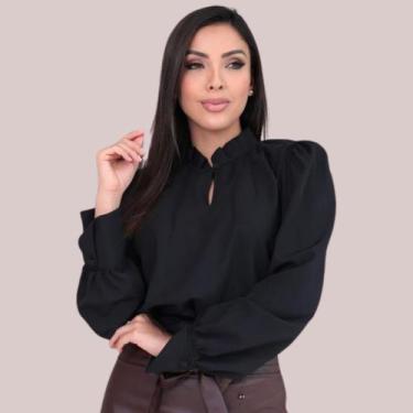 Imagem de Blusa Social Feminina Evangélica Manga Longa Gola Franzida - G-Store, 