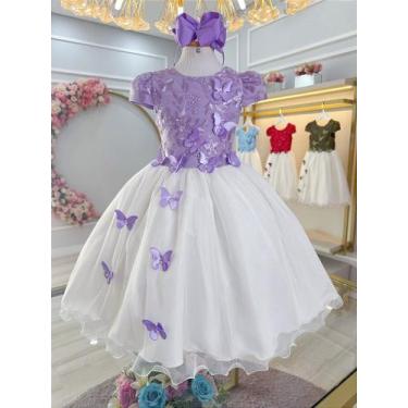 Imagem de Vestido Infantil Lilás Bordado com Borboletas para Festas Luxo - no-br