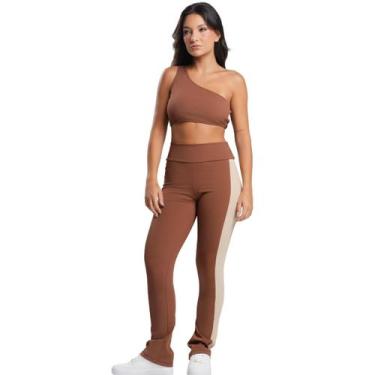 Imagem de Conjunto Fitness Top e Calça Canelado Vekyo Poliamida Assimétrico Moda