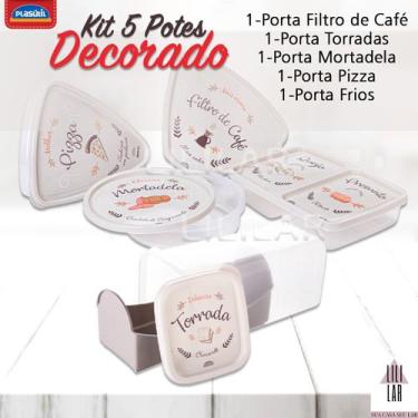 Imagem de Kit 5 Potes Porta Frios Torrada Mortadela Filtro de Café e Pizza - PLA