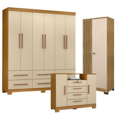 Imagem de Guarda Roupa Casal New Kansas Com Cômoda Madri E Armário Multiuso Vers