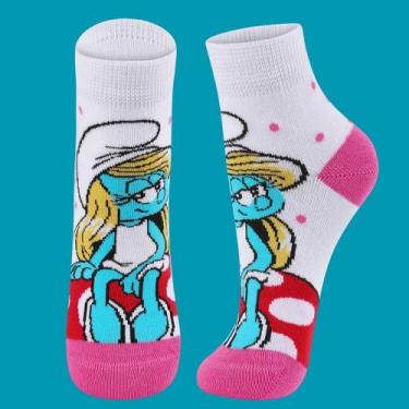 Imagem de Meia Infantil Menina Lupo Smurfs Smurfette Branco e Rosa, Calçados 30 