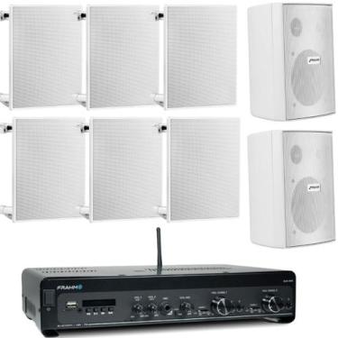 Imagem de Kit Amplificador Frahm Slim 4100 300W + 6 Arandelas 6 FR 40W Quadradas