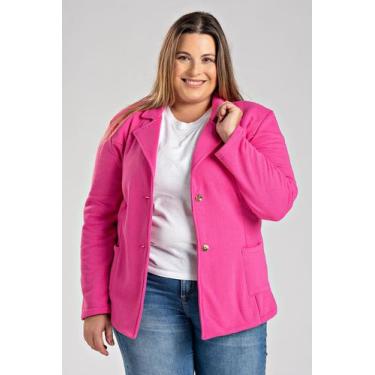 Imagem de Blazer Feminino Plus Size em Moletom Peluciado Fechamento com Botões -