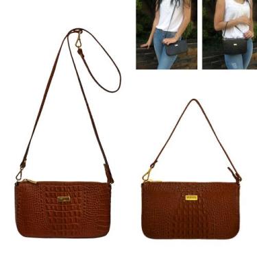 Imagem de Bolsa Feminina Transversal Tiracolo Marrom Chocolate em Couro Pequena 