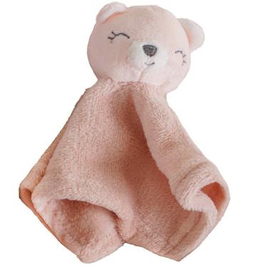Imagem de Naninha Infantil para Meninas Coral Fleece 100% Poliéster 27x27cm Rosa Urso Antialérgica Bene Casa