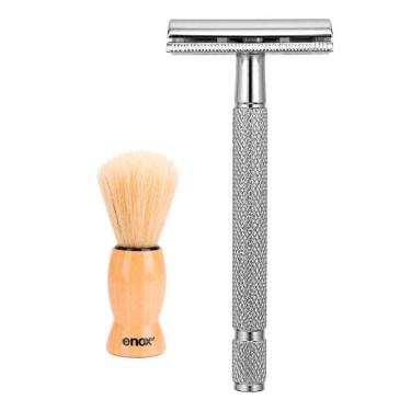 Imagem de Kit Aparelho com Pincel de Barbear Clássico Vintage Aço Inoxidável e C