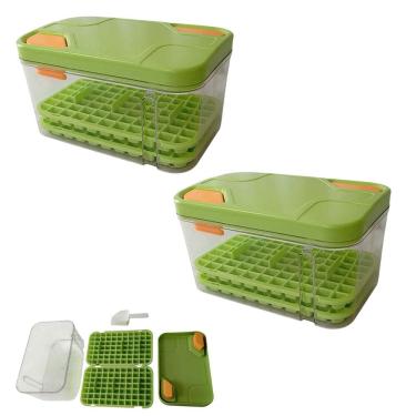 Imagem de Forma De Gelo Dispenser Kit 2 Uni RecipienteTampa Pegador Destacador Bebida Gelada Freezer Casa Festa Reuniao Evento