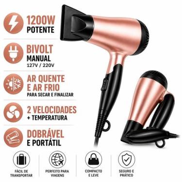 Imagem de Secador de Cabelo Portatil Bivolt 1200W Compacto Dobravel com Ar Frio,