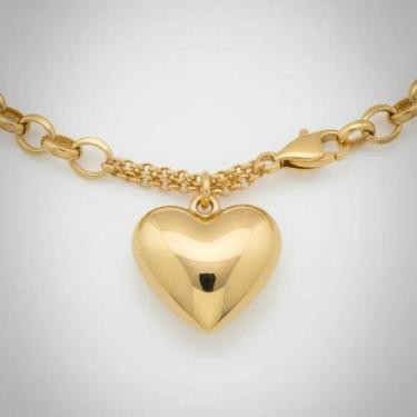 Imagem de Pulseira Elo Português Pingente Grande Coração Adulto 19cm 1979572 - V