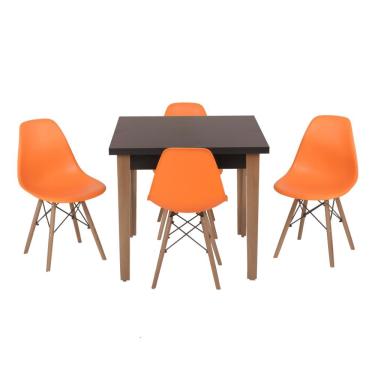 Imagem de Conjunto Mesa de Jantar Luiza 80cm Preta com 4 Cadeiras Eames Eiffel - Laranja