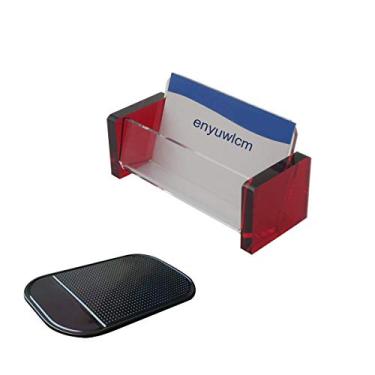 Imagem de Enyuwlcm Suporte de cartão de visita para mesa suporte de cartão de visita para cartões, cartões, mesas e mesas de escritório, Red/Clear