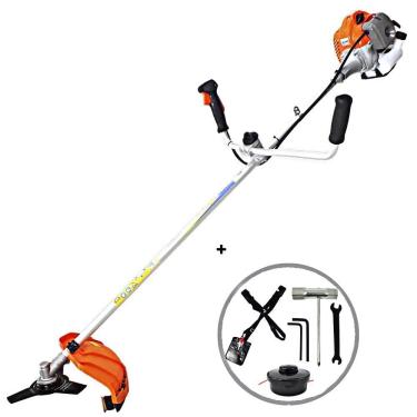 Imagem de Roçadeira Profissional Vulcan Lateral VR430P 2T 43CC 1,7HP Alta Potência com Lâmina 3 Pontas, Guidão Único Evitando Torção Durante o Uso e Cinto Duplo