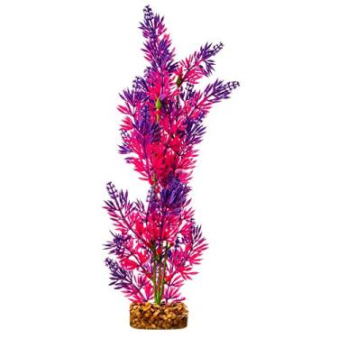 Imagem de GloFish Decoração de aquário de plantas, roxo e rosa grande, fluorescente sob luz LED azul