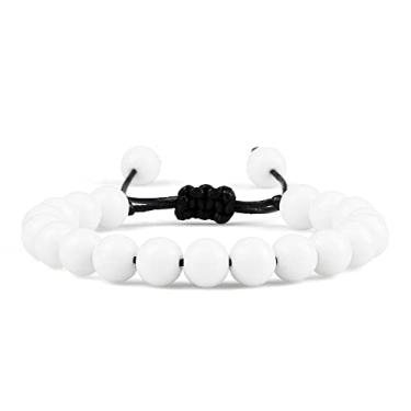 Imagem de Pulseiras ajustáveis para casais 8 mm contas preto branco trança macramê pulseira para mulheres homens joias à distância - porcelana branca, Cristal