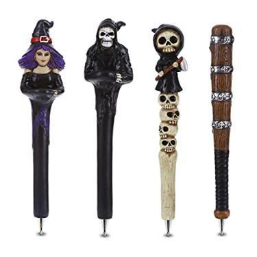 Imagem de Planet Pens Spooky Novelty Conjunto de 4 canetas – Caveira Monstro, Bruxa, Ceifador, Taco de Beisebol Exclusivo Material de Escritório Caneta Esferográfica Caneta de Escrita para Papelaria, Escola e Acessórios de Decoração de Mesa de Escritório