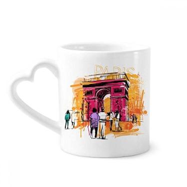 Imagem de Arco Triumphal Paris França Caneca Desenho à Mão Café Cerâmica Copo de Coração de Vidro