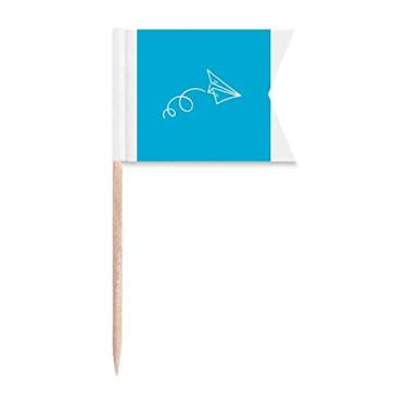 Imagem de Bandeiras de palito de dente com trajetória de abandono de papel aeronáutico, marcação de rotulagem para bolo de festa, comida e queijos