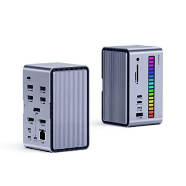Imagem de Hagibis Estação de ancoragem USB C dupla, monitor triplo, tira de LED, adaptador USB-C Hub Tipo-C com 8K DP&HDMI, compartimento SSD M.2, 100W PD, USB 3.1, RJ45 1000Mbps para MacBook