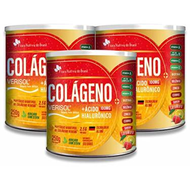 Imagem de Kit Com 3 Colágeno Verisol + Ácido Hialurônico 250g Sabor Laranja Com Morango - Flora Nativa do Brasil