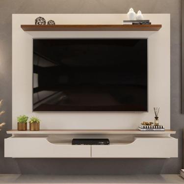 Imagem de Rack Suspenso para TV até 60 Polegadas 2 Portas 1 Prateleira Levi DJ Móveis Off White/Freijó