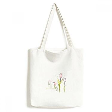 Imagem de Windmill Tulipa House Greenery Plant Flower Tote Canvas Bag Shopping Satchel Casual Bolsa