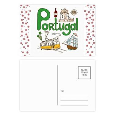 Imagem de Cartão postal de celebração com símbolo nacional de Portugal com estampa de marco de Natal e flores