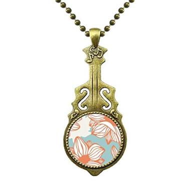 Imagem de DIYthinker Colar de tinta de plantas de flor azul laranja com pingente de música de guitarra antiga