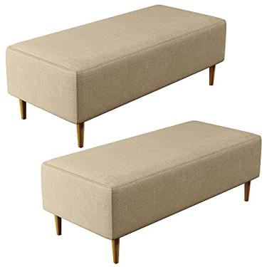 Imagem de Kit 02 Puffs Decorativos Sala de Estar Bali W01 Pés Palito 120x50 cm Linho Bege Escuro - Lyam Decor